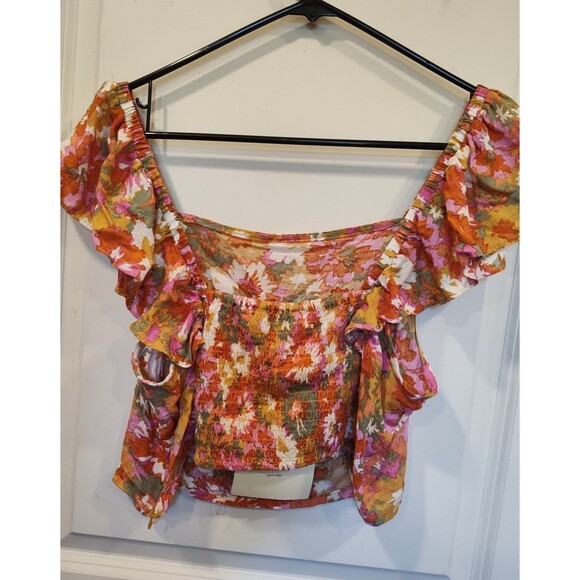 Women's Cynthia Rowley Floral Flutter Sleeve Crop Top Large - Picture 3 of 10